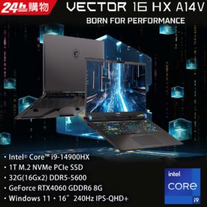 MSI微星 Vector 16 HX A14VFG-250TW(i9-14900HX/32G/RTX4060-8G/1T SSD/W11/QHD+/240Hz/16)台南筆電收購